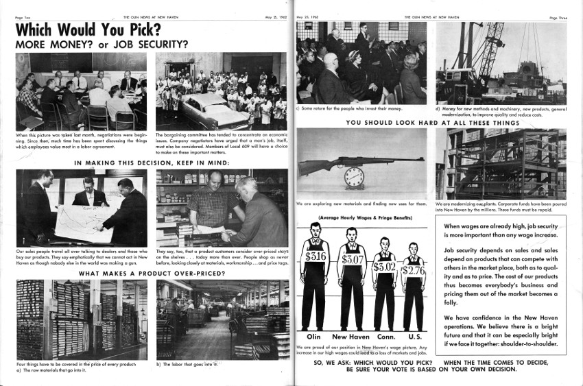 Newspaper: The Olin News at New haven- May 25, 1962 (headline: Which Would You Pick? More Money? or Job Security?)