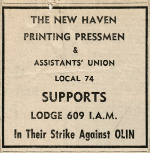 New Haven Printing Pressmen and Assistants' Union Local 74- in support of Lodge 609