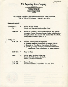 U.S.Repeating Arms Company- IAM union agenda- March 3 & 4 1994