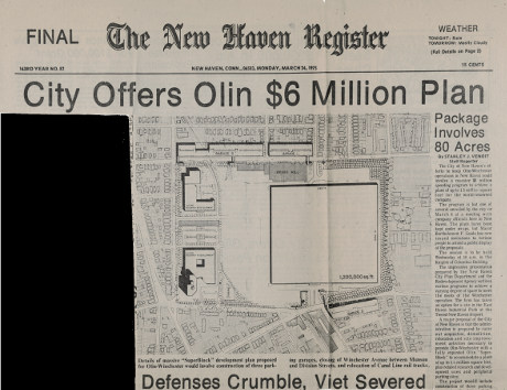 New Haven Register- March 24, 1975- Headline: City Offer Olin $6 Million Plan