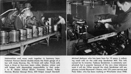 Photos from Winchester Life, showing the brass mill in operation, 1952
